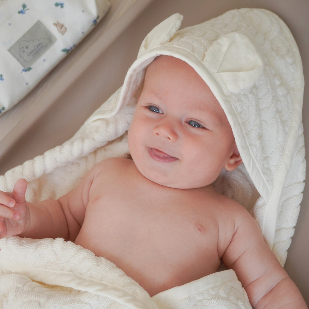 Håndklæde med hætte og ører, Baby - GOTS Off-White