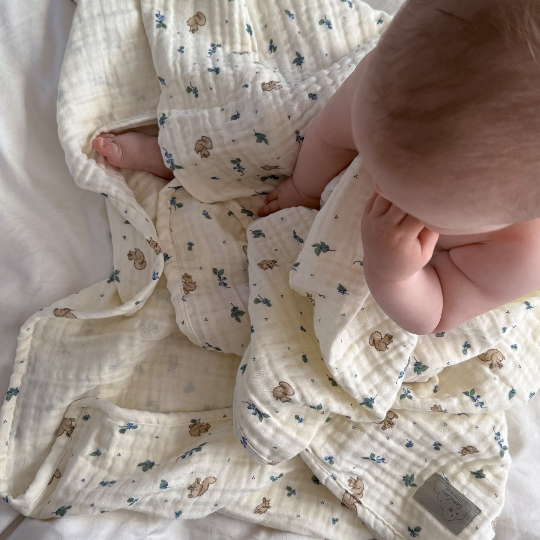 Muslin Babytæppe - GOTS - Blueberries