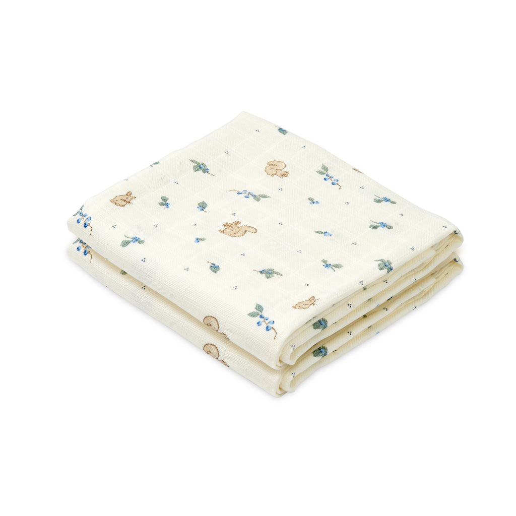Muslin Cloth, Printed, 2-pack - GOTS - Blueberries