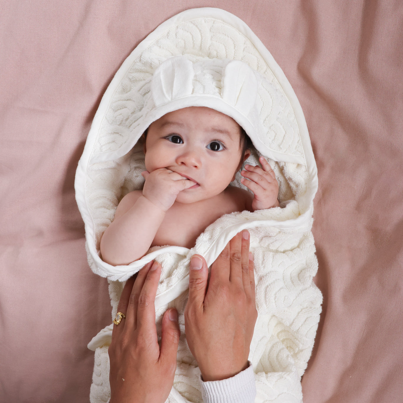 Håndklæde med hætte og ører, Baby - GOTS Off-White