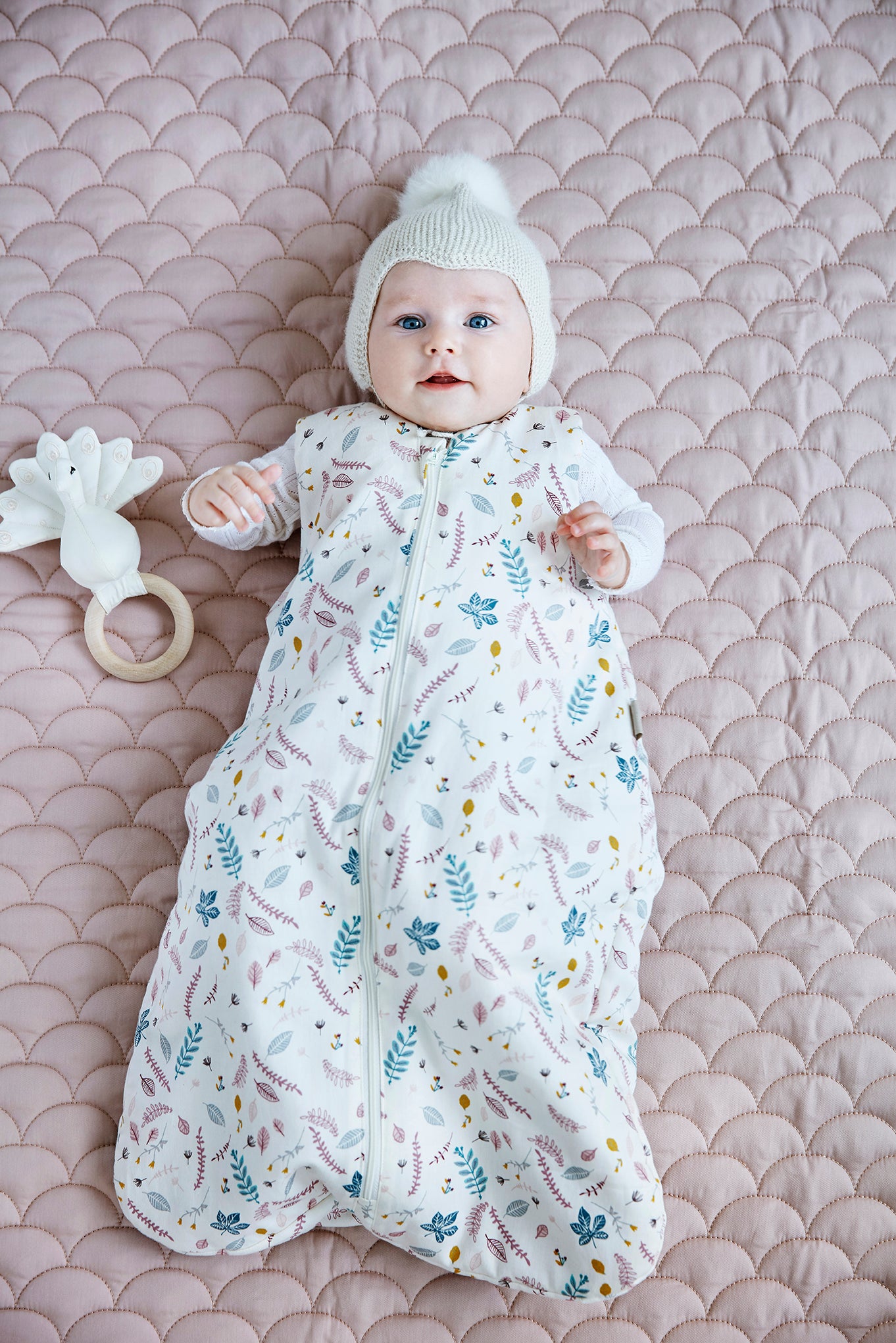 Muslin Sleeping Bag 6-18 Months - GOTS Pressed Leaves Rose
