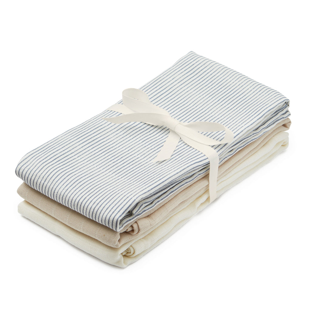 Stofble, 3-pak - GOTS Mix Classic Stripes Blue, Praline, Creme hvid