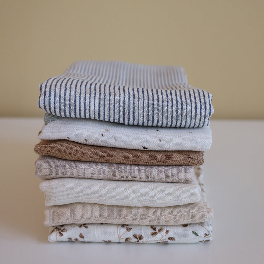 Stofble, 3-pak - GOTS Mix Classic Stripes Blue, Praline, Creme hvid