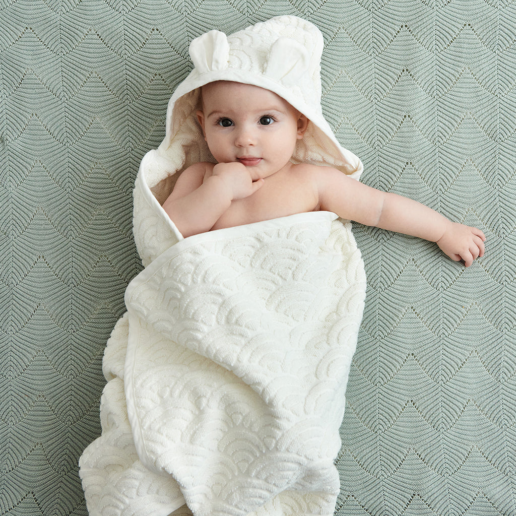 Håndklæde med hætte og ører, Baby - GOTS Dusty Green