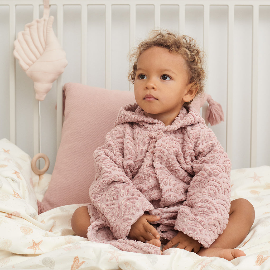 Badekåbe med hætte og ører, 1-2 år - GOTS Dusty Rose