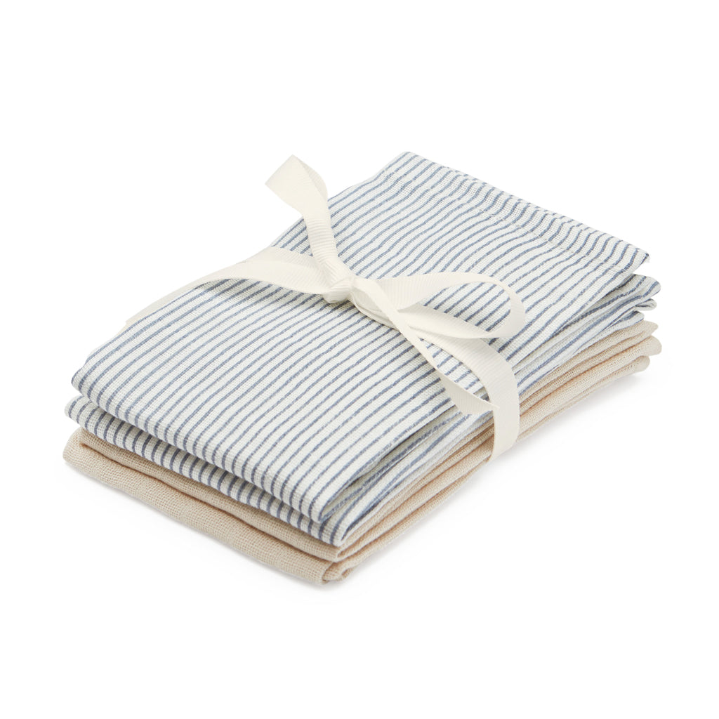 Vaskeklude, 4-pak - GOTS Mix Classic Stripes Blue, Praline