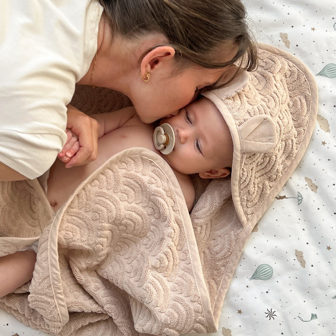 Håndklæde med hætte og ører, Baby - GOTS Mandel