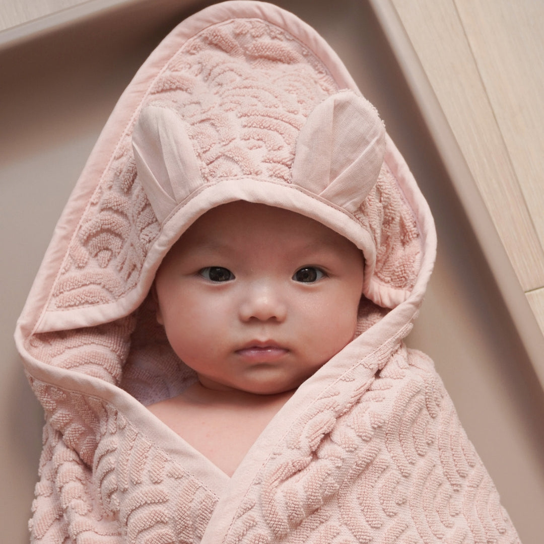 Håndklæde med hætte og ører, Baby - GOTS Dusty Rose