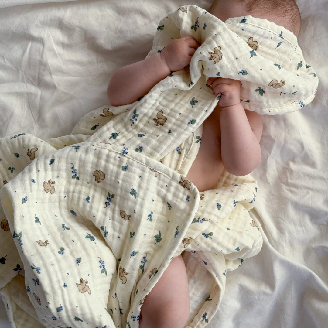 Muslin Babytæppe - GOTS - Blueberries