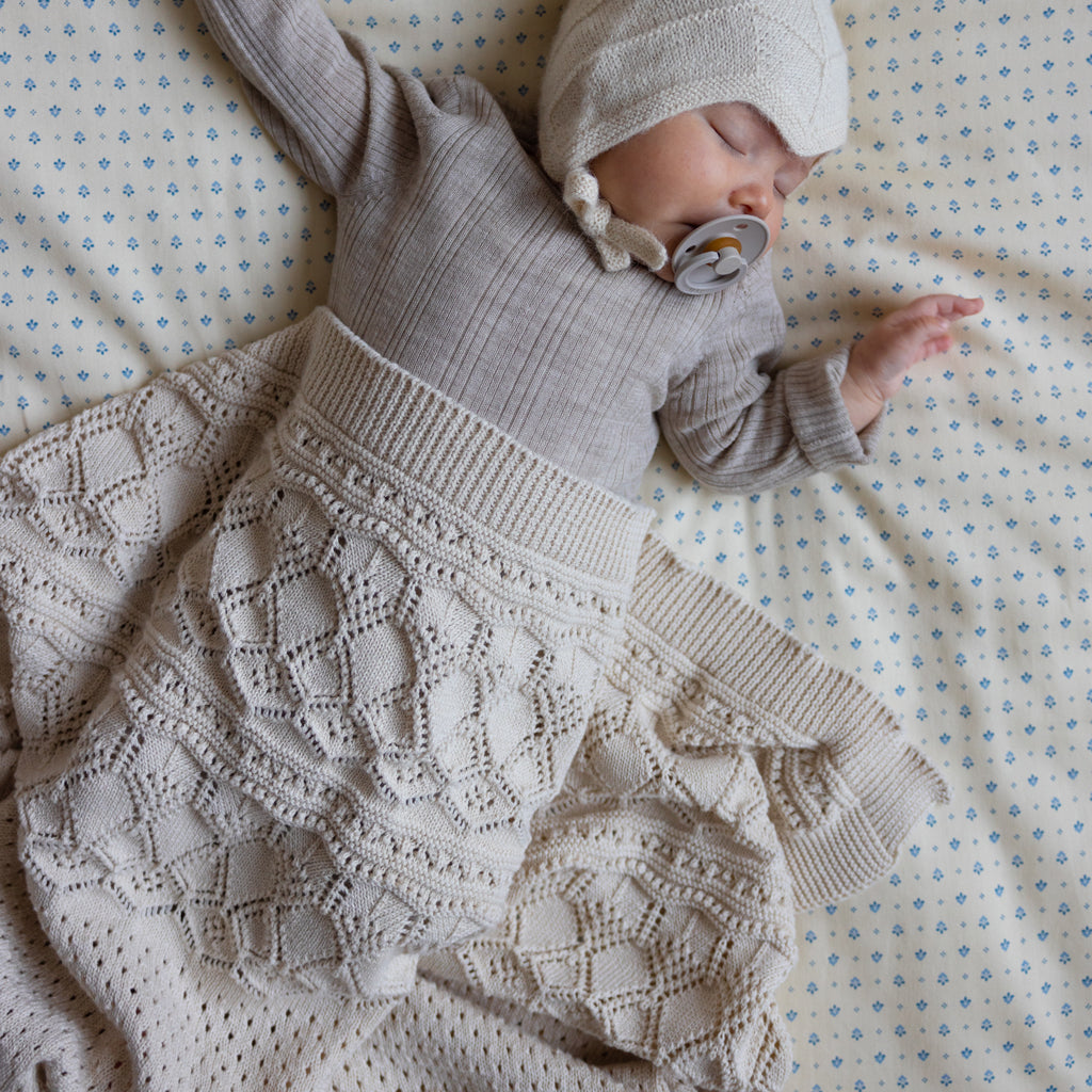 Pointelle Baby Striktæppe - GOTS - Off White 