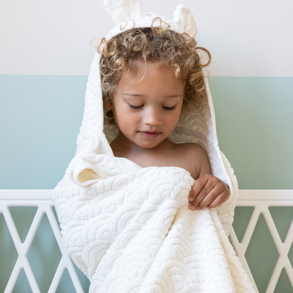 Håndklæde med hætte og ører, Junior - GOTS Off-White