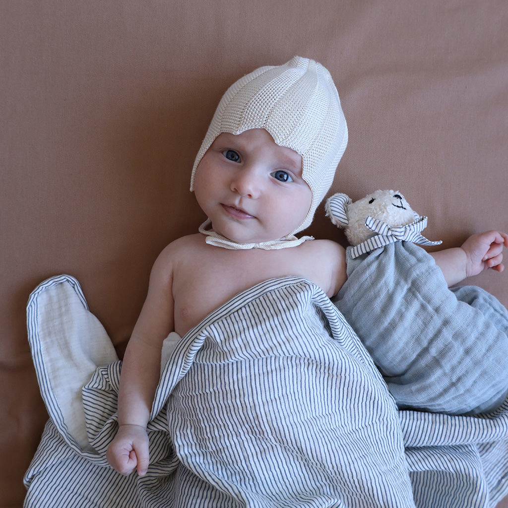 Muslin Babytæppe - GOTS Classic Stripes Blue