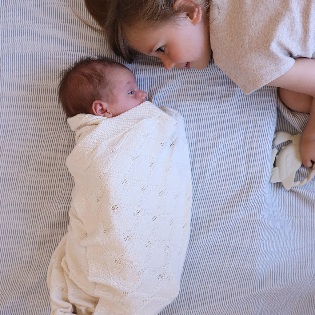 Muslin Babytæppe - GOTS Classic Stripes Blue